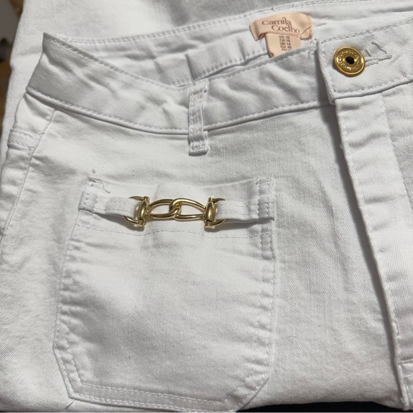Camila Coelho Ivory Cropped Jeans with Gold Chain Detail - Picture 9 of 14